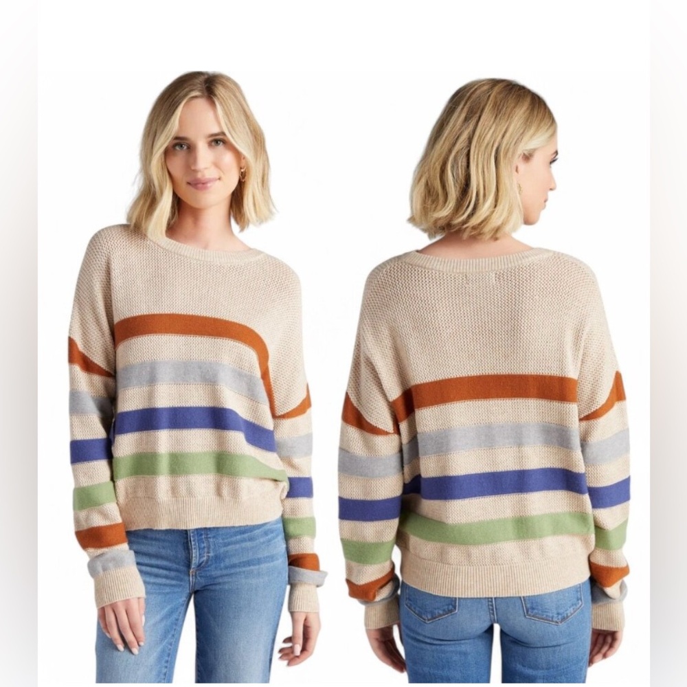 ACOA Multi Color Stripe Knit‎ Crewneck Sweater EUC Size XS
